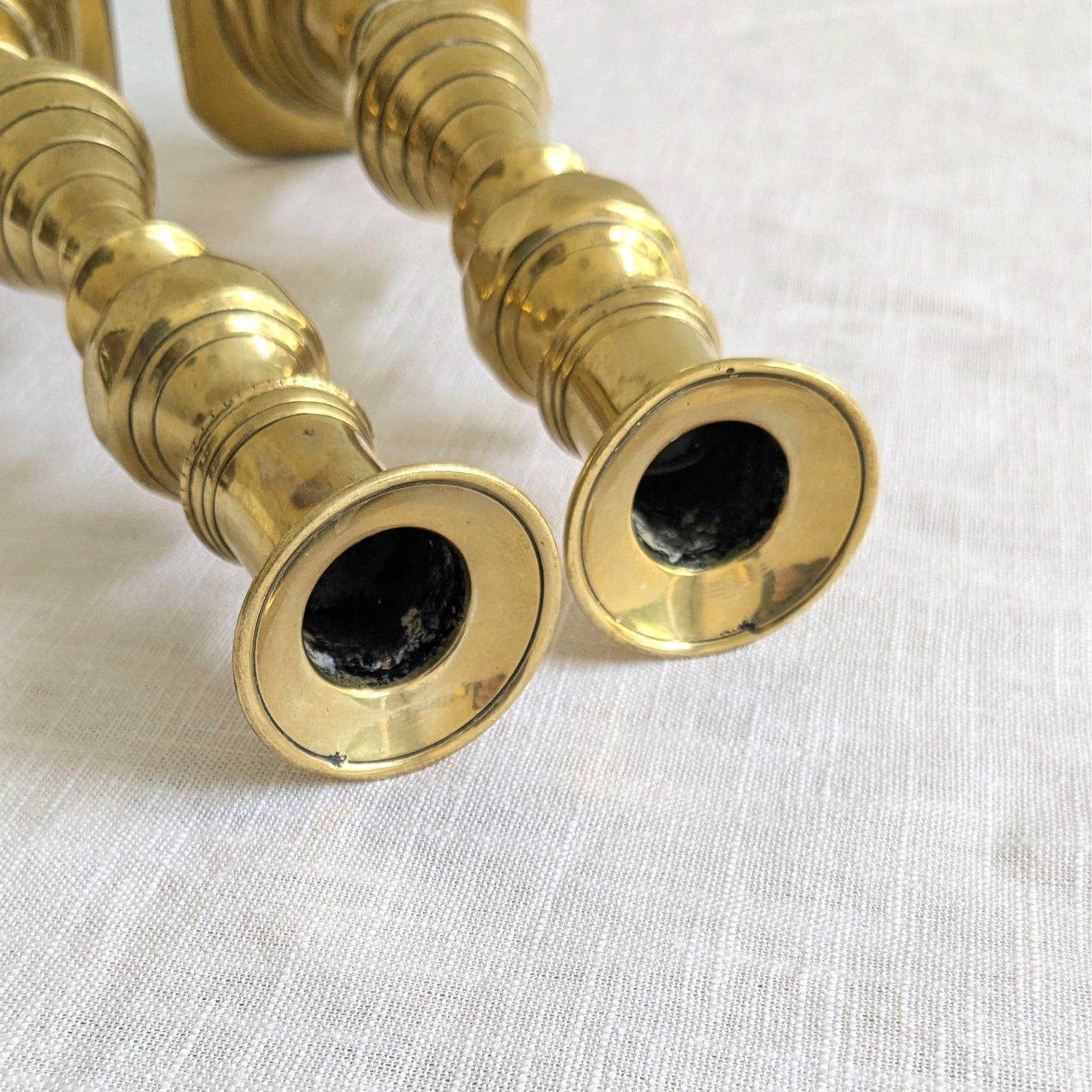 Antique Brass Beehive Candlesticks