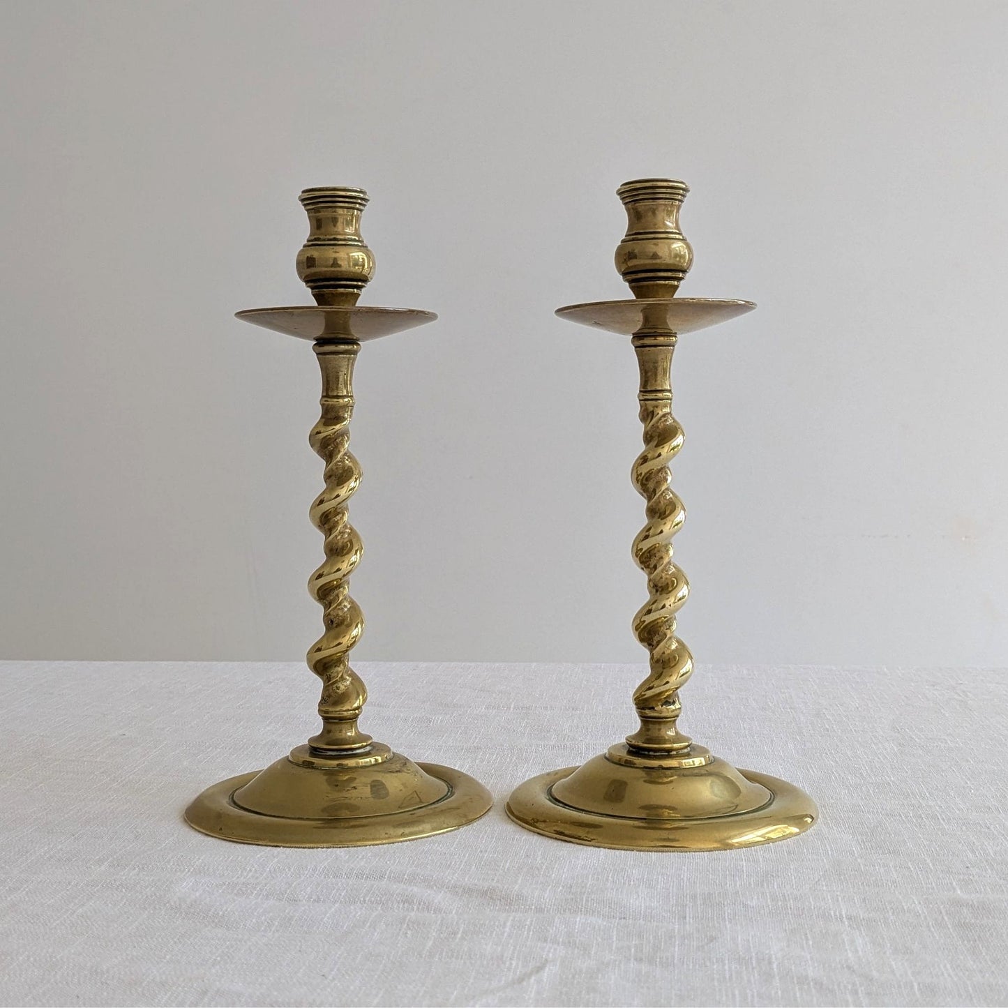 Antique Spiral Brass Candlesticks