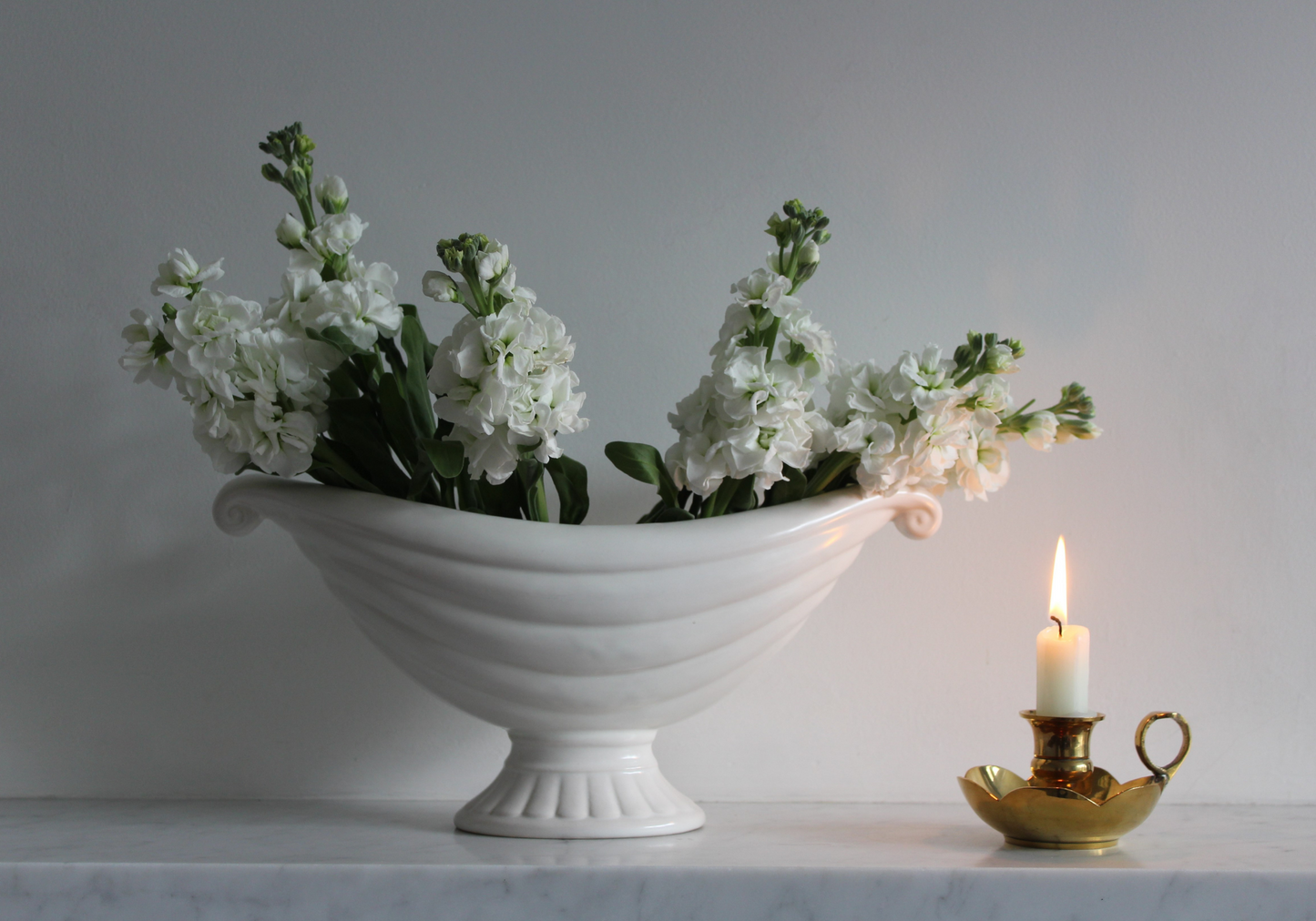 White vintage mantle vase with twin scroll handles by Price Bros (later Price and Kensington), c1930