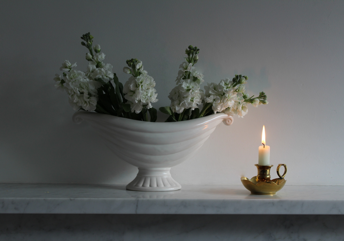 Photo of lit candle with vintage mantle vase by Price Bros (later Price and Kensington), c1930