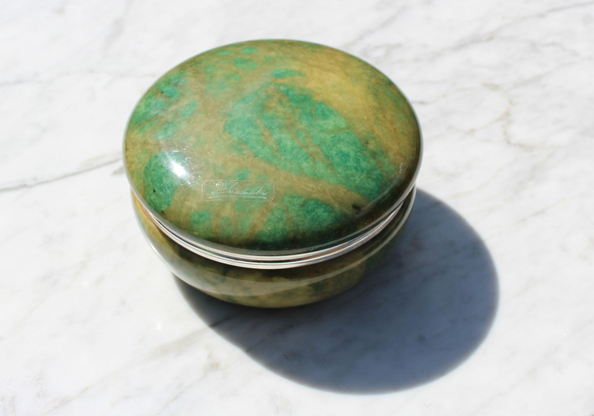 Vintage Italian Green Alabaster Stone with Flowers Jewelry deals Box