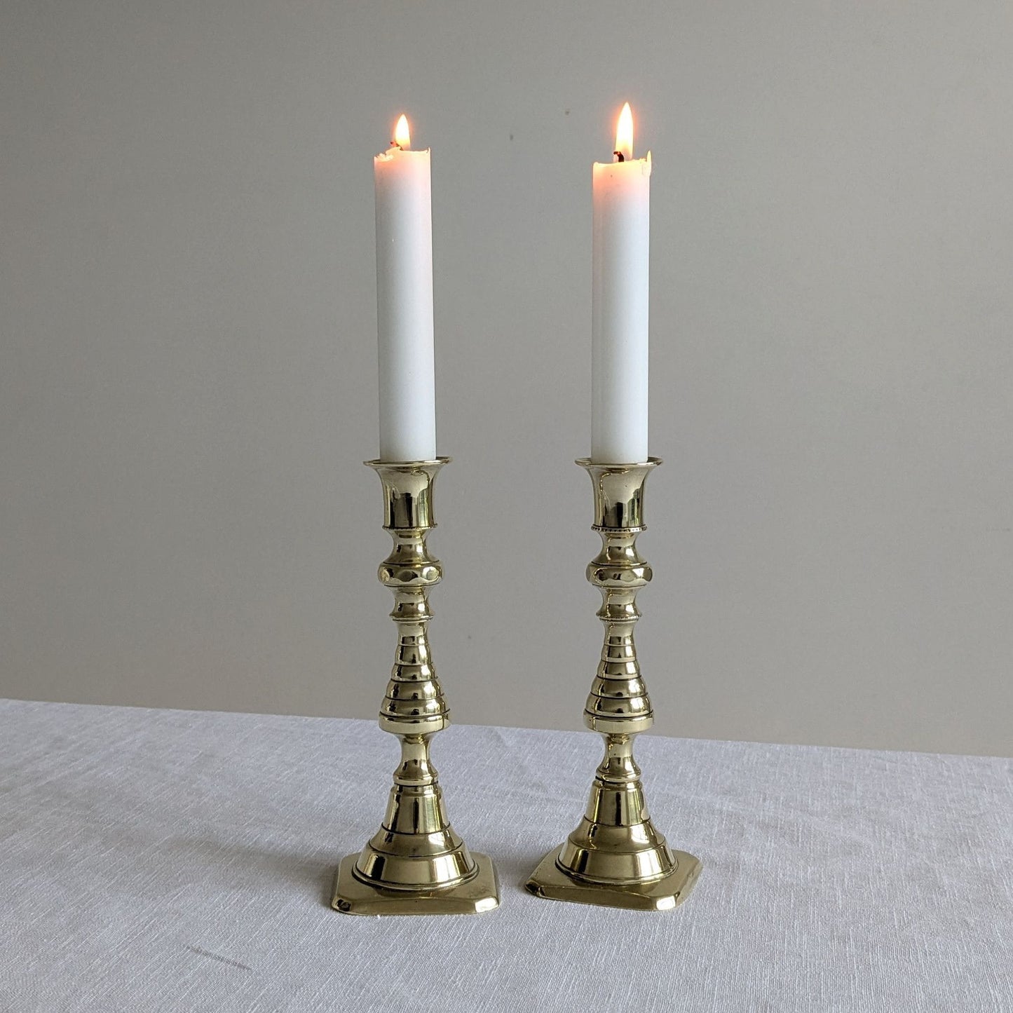 Antique Brass 17.5cm Beehive Candlesticks