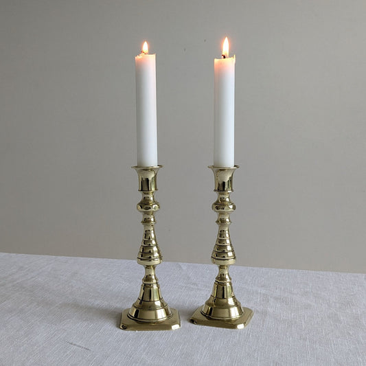 Antique Brass 17.5cm Beehive Candlesticks