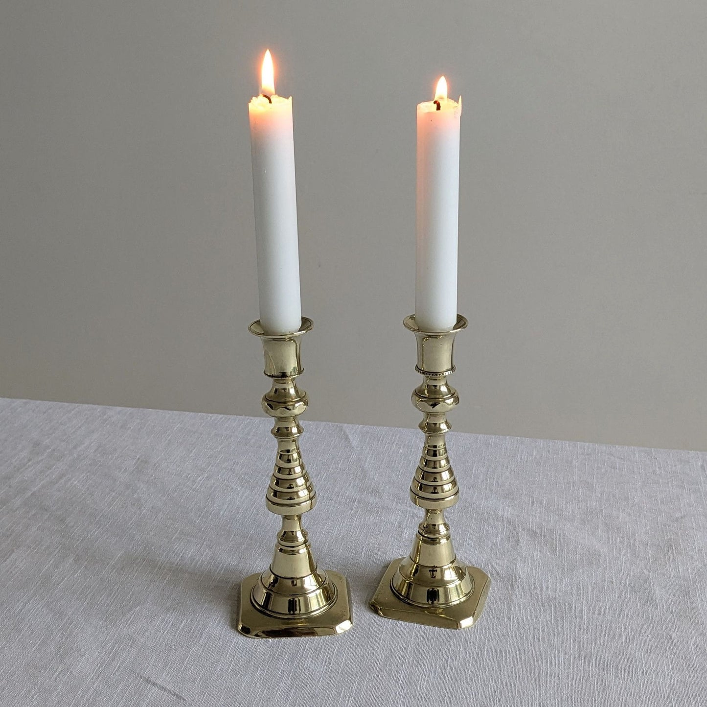 Antique Brass 17.5cm Beehive Candlesticks