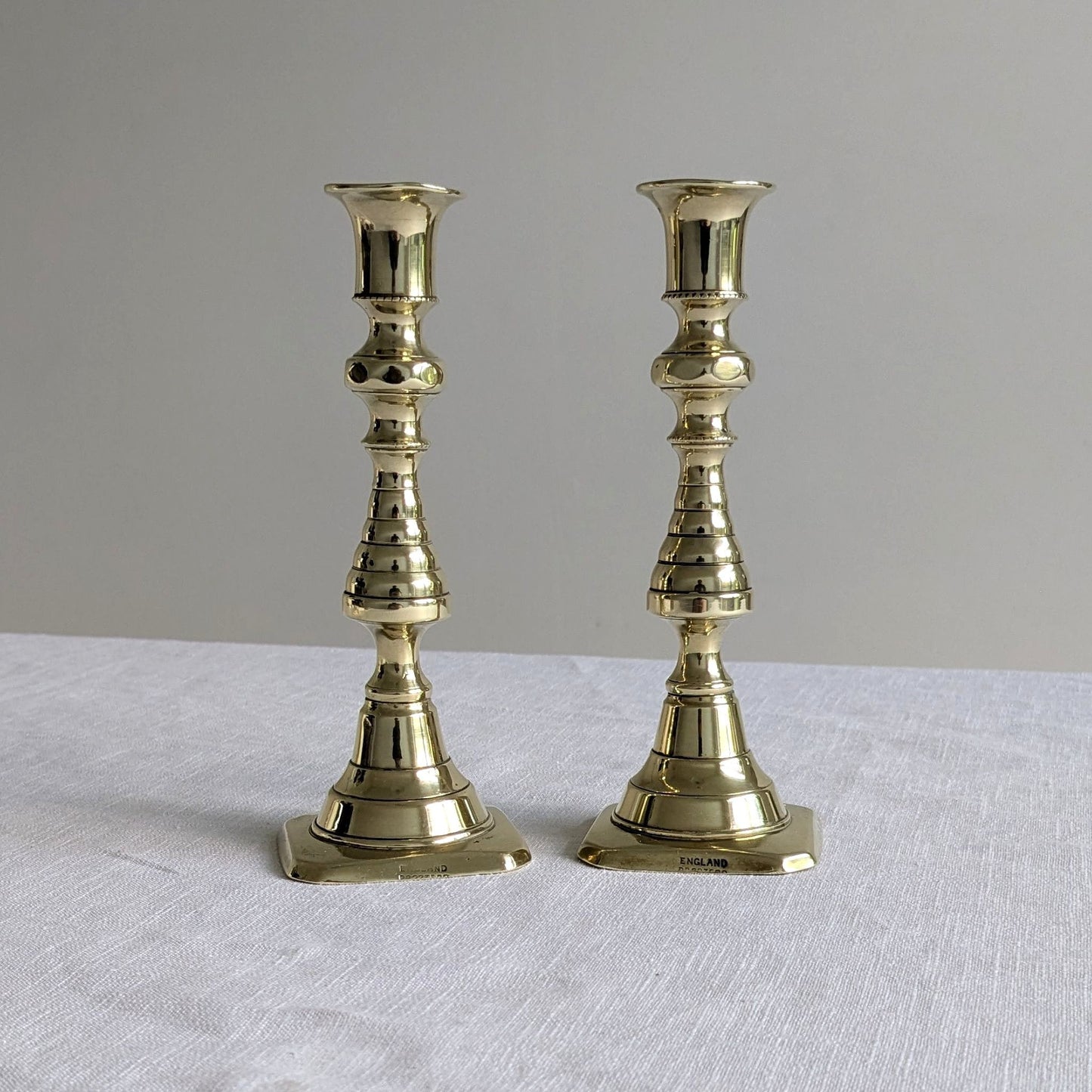 Antique Brass 17.5cm Beehive Candlesticks