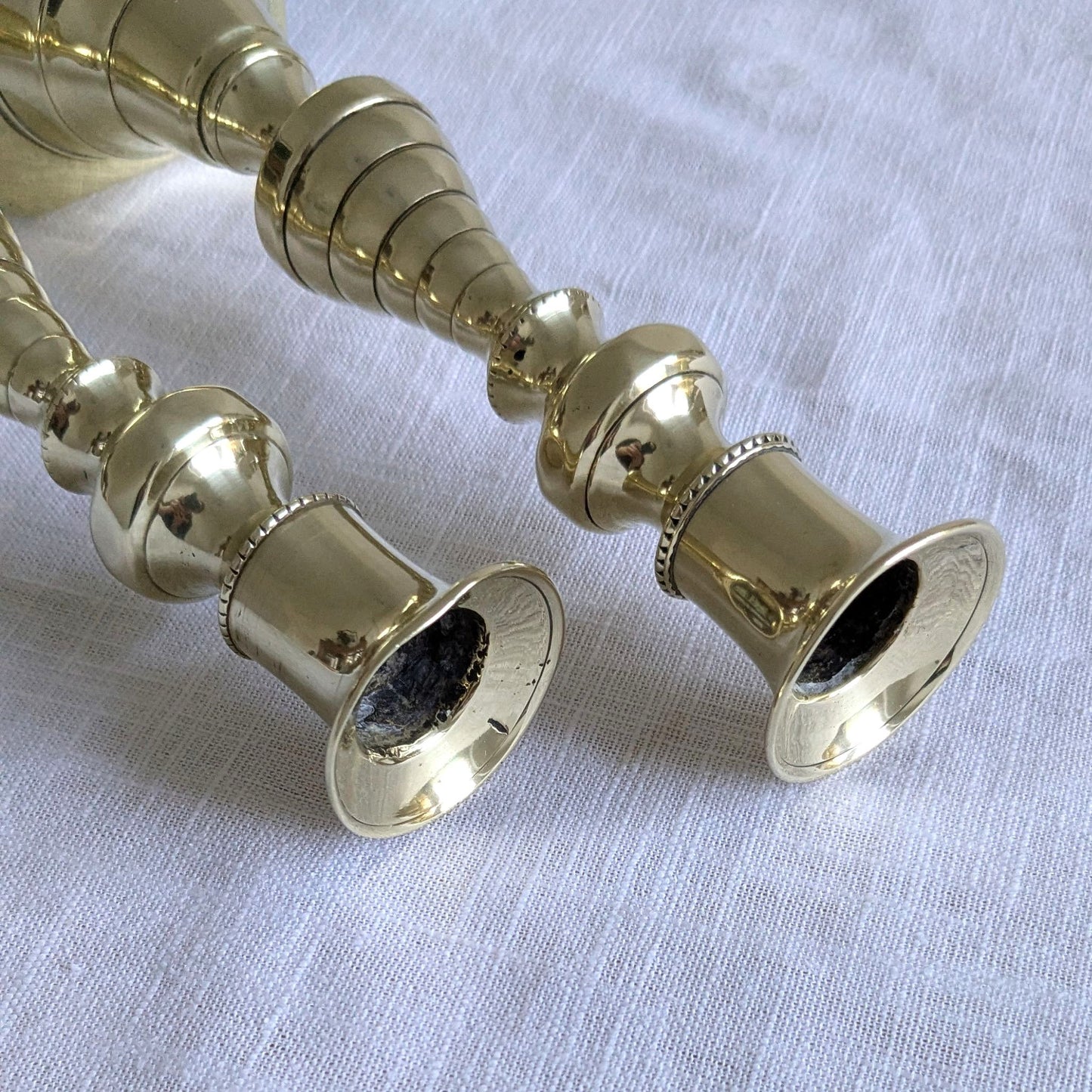 Antique Brass 17.5cm Beehive Candlesticks