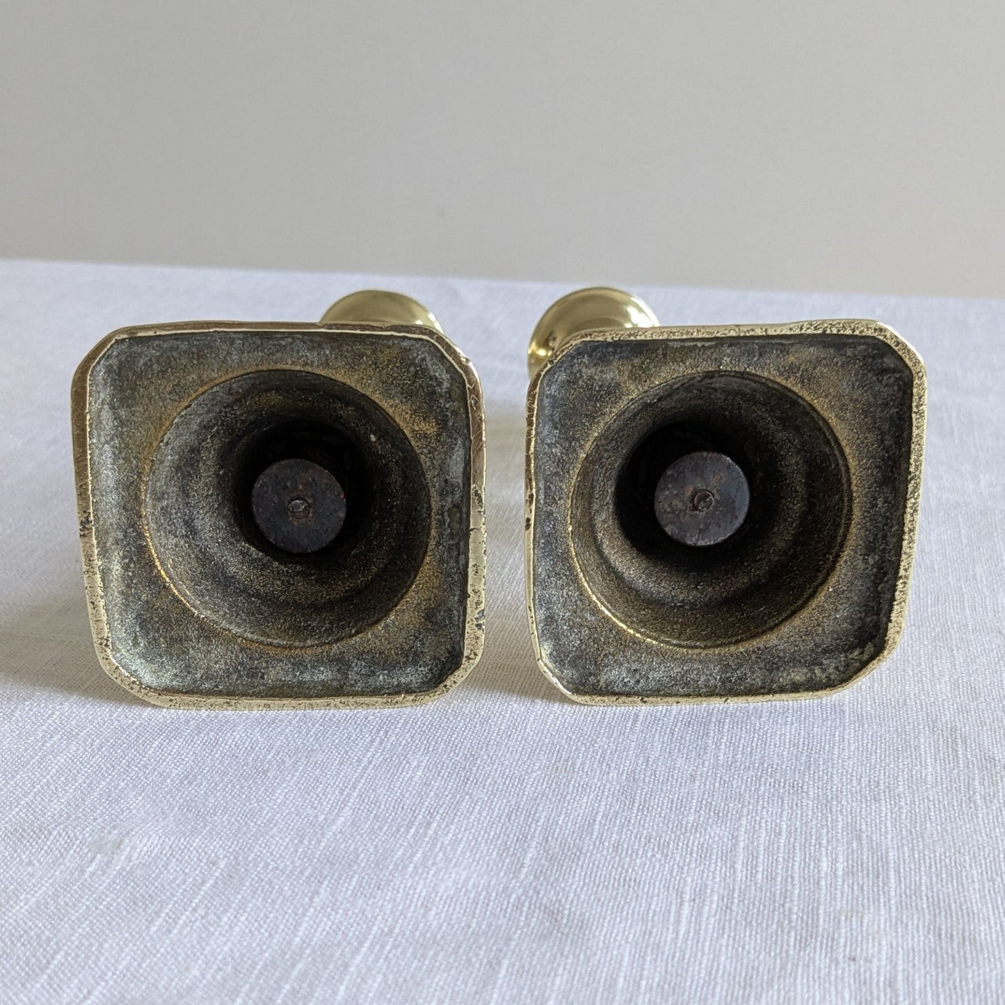 Antique Brass 17.5cm Beehive Candlesticks