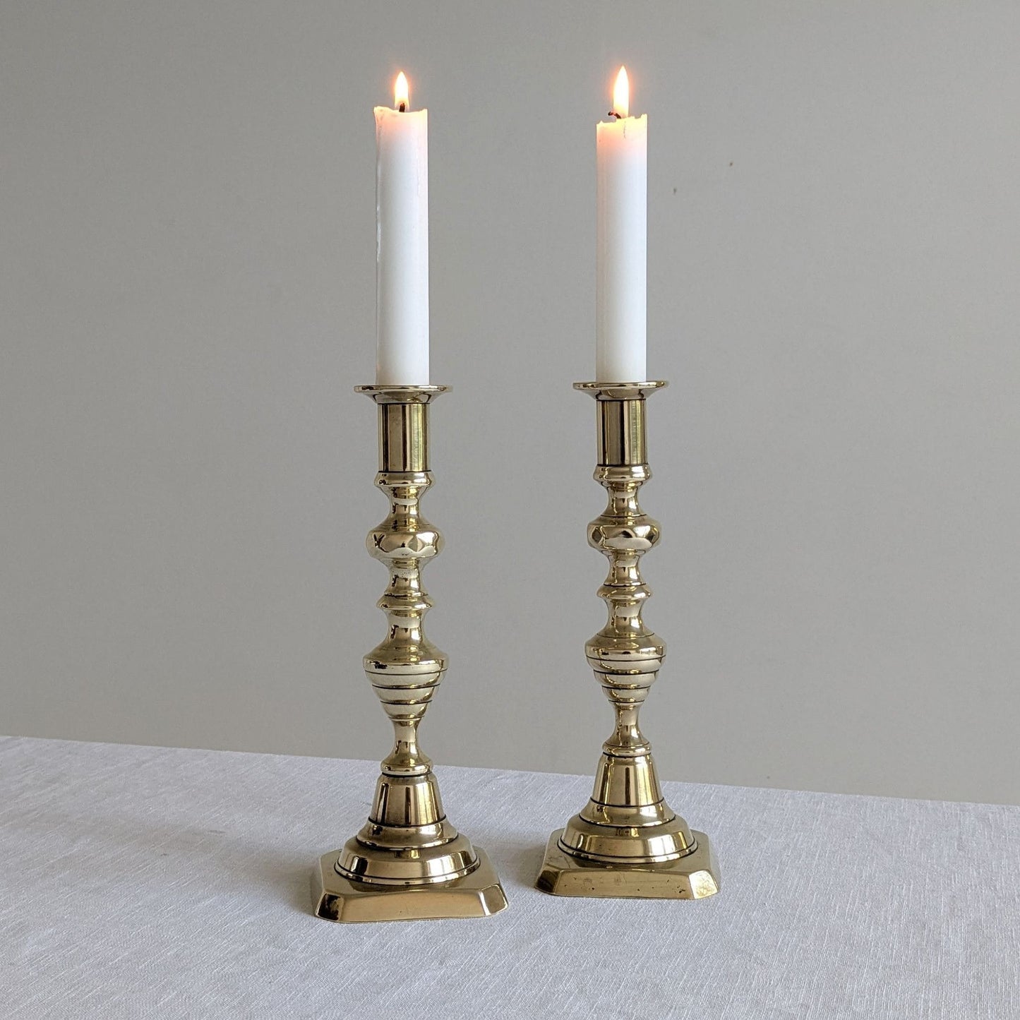 Antique Brass 22cm Beehive Candlesticks