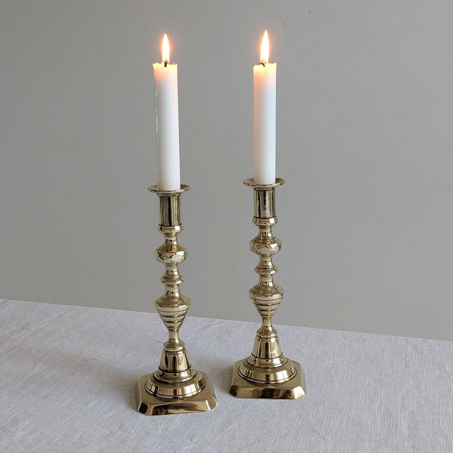 Antique Brass 22cm Beehive Candlesticks