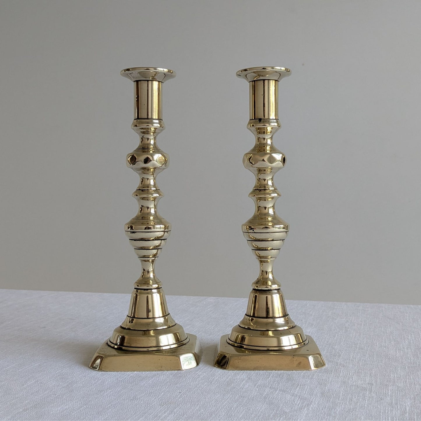 Antique Brass 22cm Beehive Candlesticks