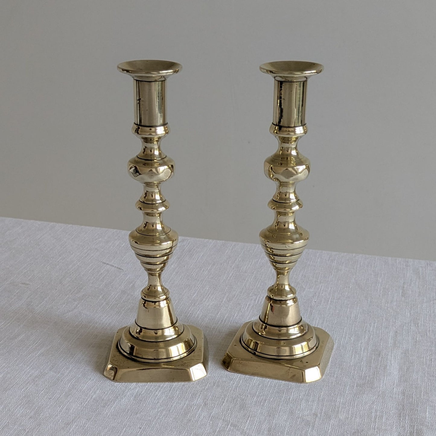 Antique Brass 22cm Beehive Candlesticks