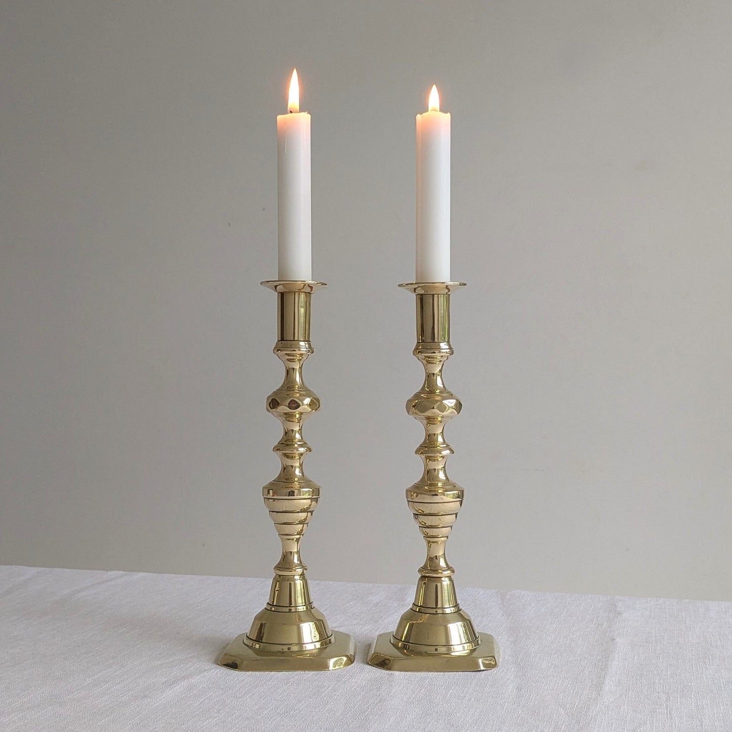 Antique Brass 25cm Beehive Candlesticks