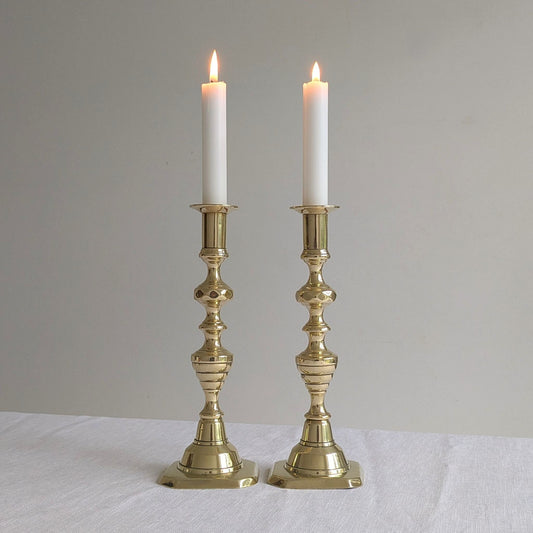 Antique Brass 25cm Beehive Candlesticks
