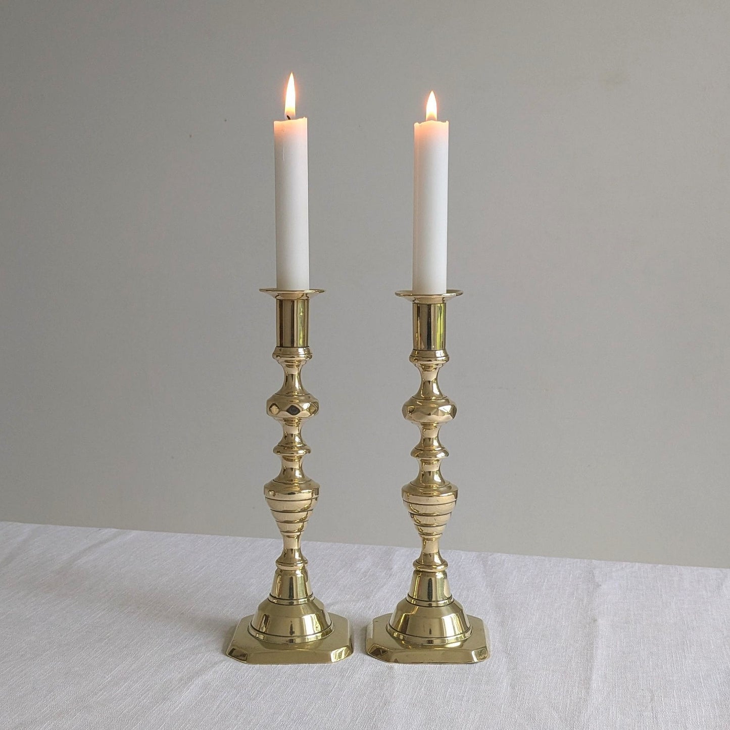 Antique Brass 25cm Beehive Candlesticks