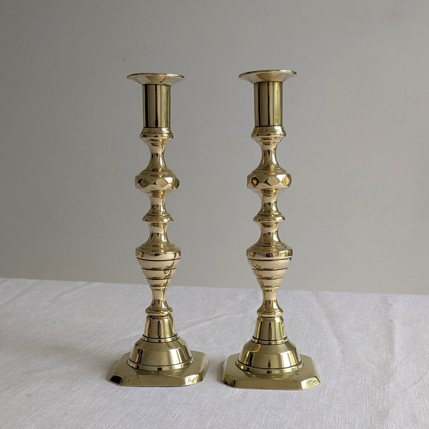 Antique Brass 25cm Beehive Candlesticks