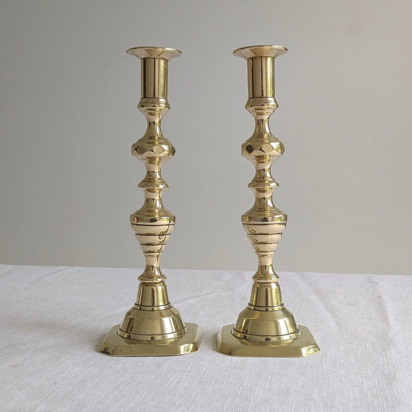 Antique Brass 25cm Beehive Candlesticks