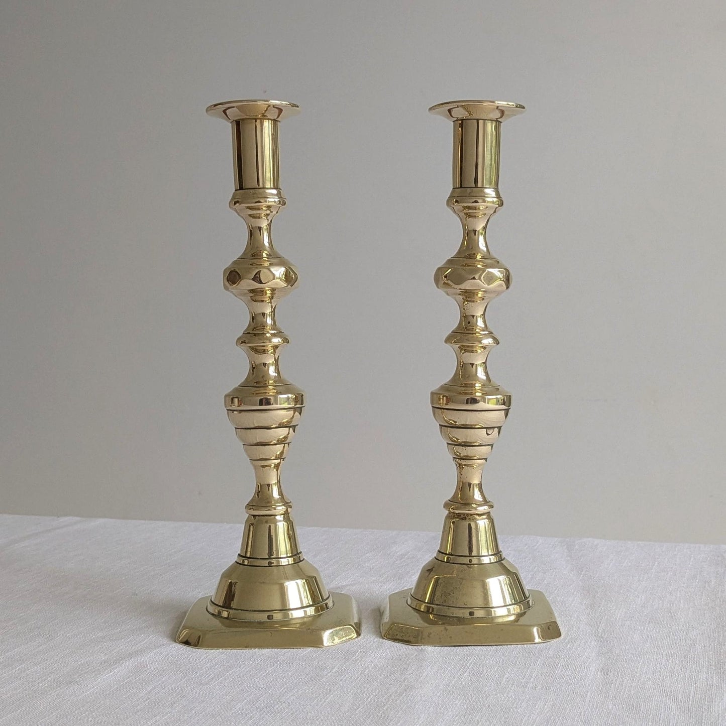 Antique Brass 25cm Beehive Candlesticks