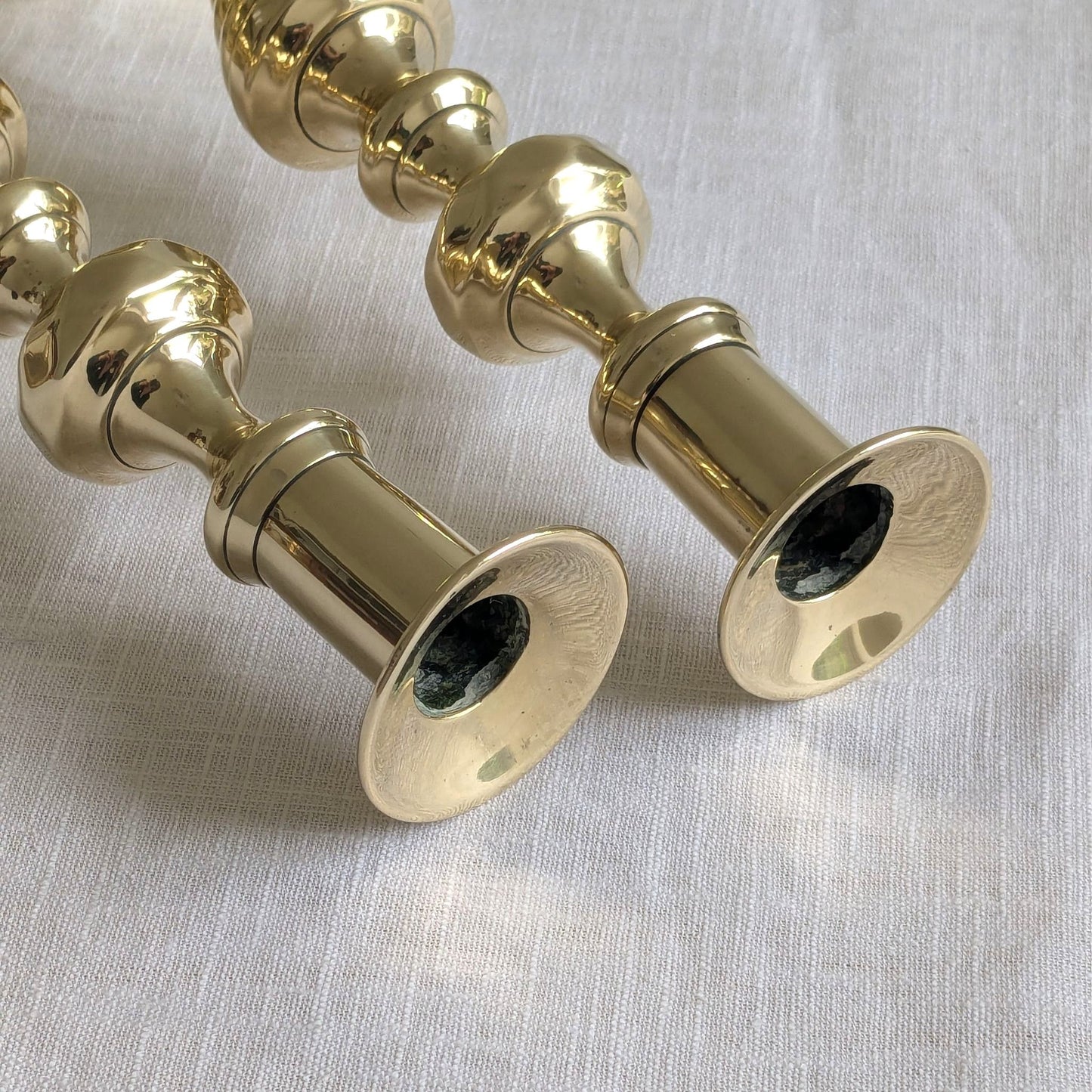 Antique Brass 25cm Beehive Candlesticks