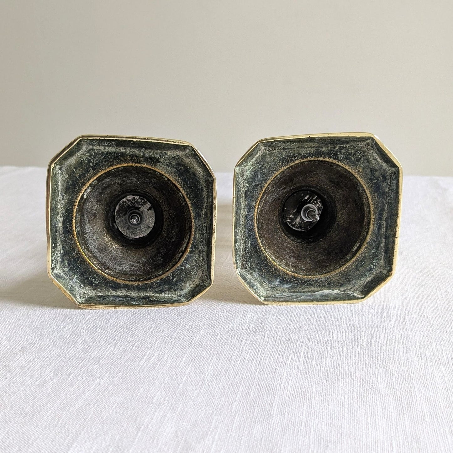 Antique Brass 25cm Beehive Candlesticks
