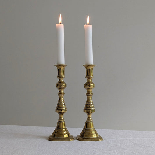 Antique Brass Beehive Candlesticks