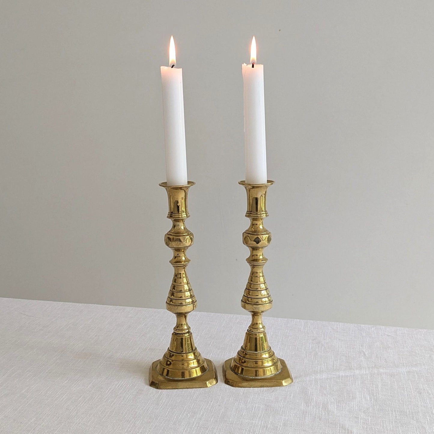 Antique Brass Beehive Candlesticks