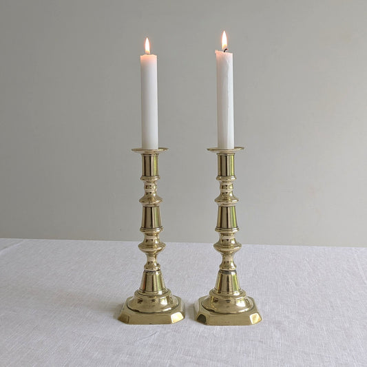 Antique Chunky Brass Candlesticks