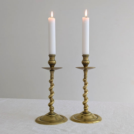 Antique Spiral Brass Candlesticks