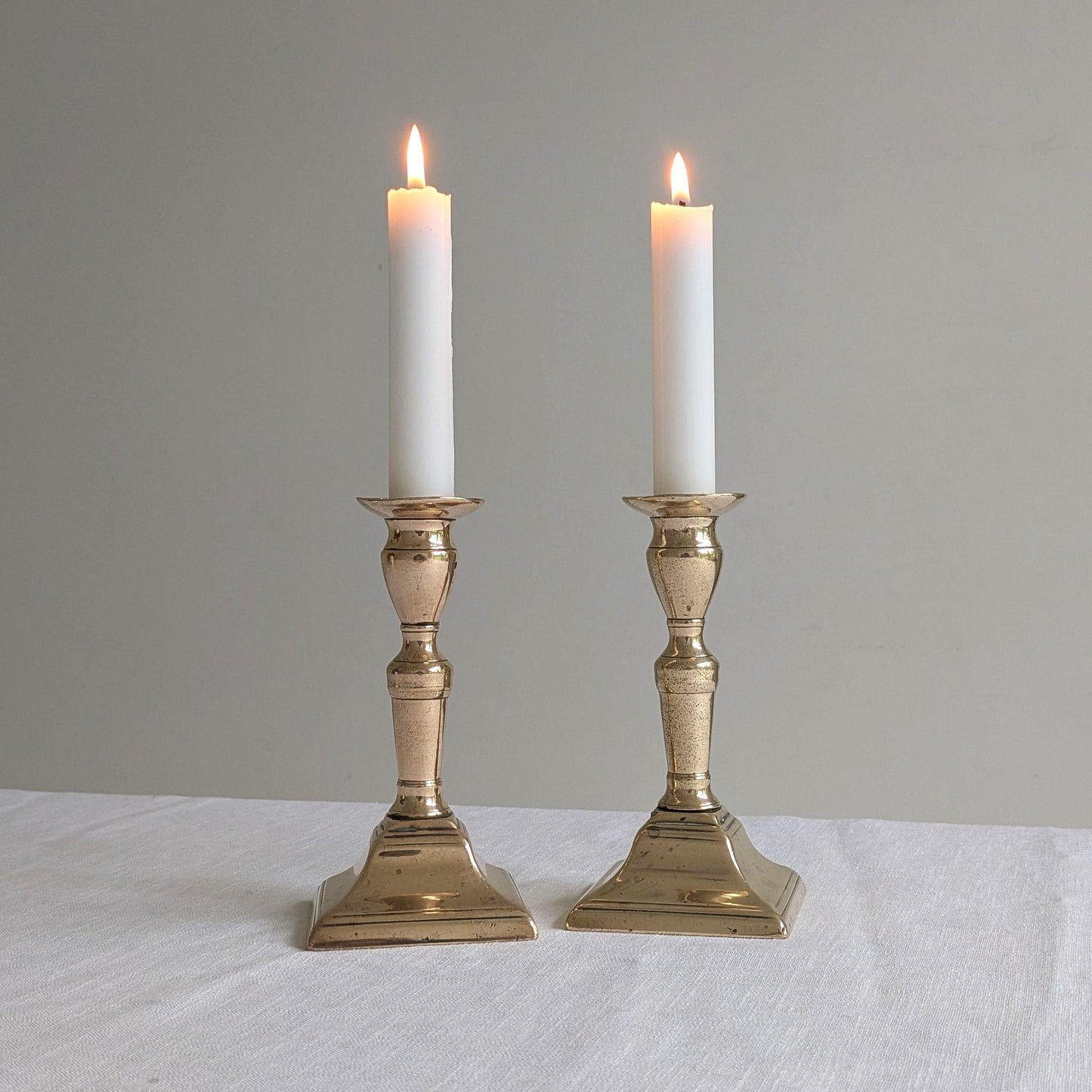 Antique Square Brass Candlesticks