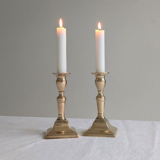 Antique Square Brass Candlesticks