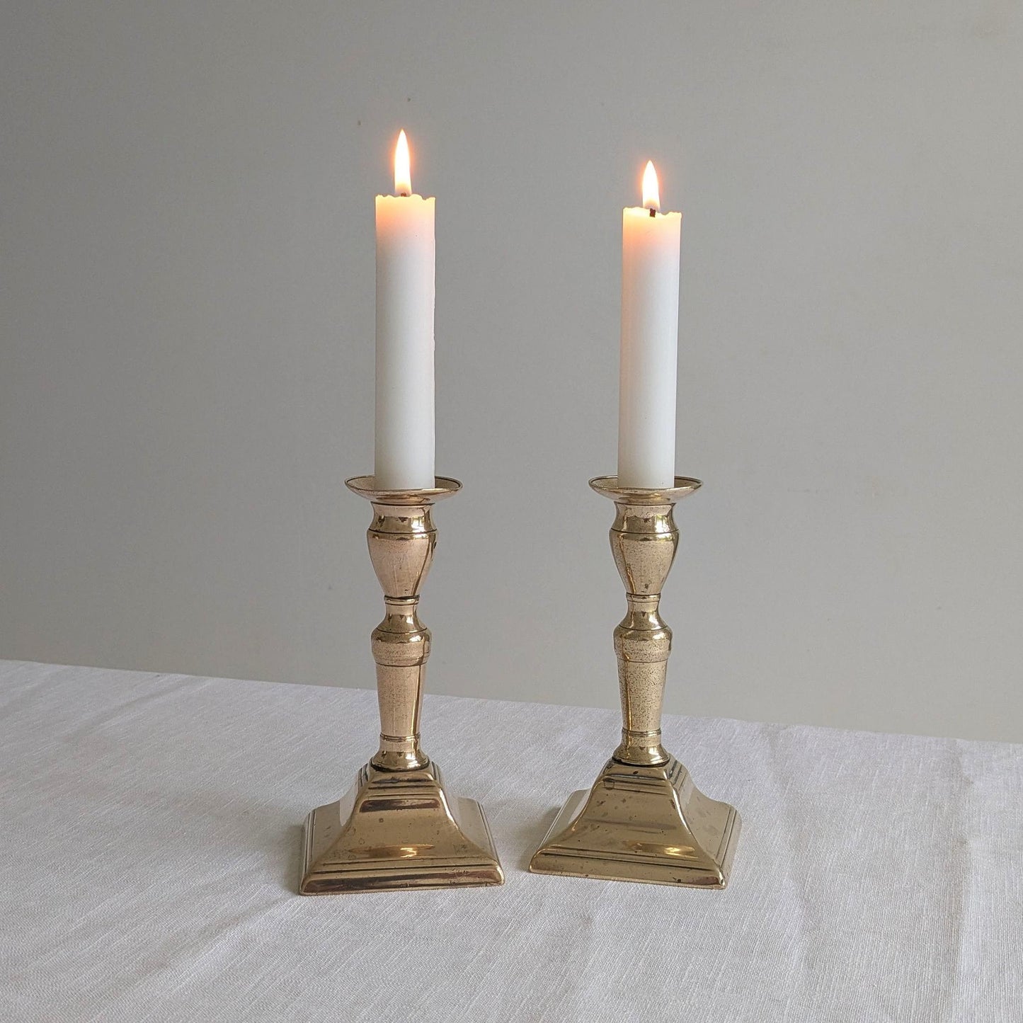 Antique Square Brass Candlesticks