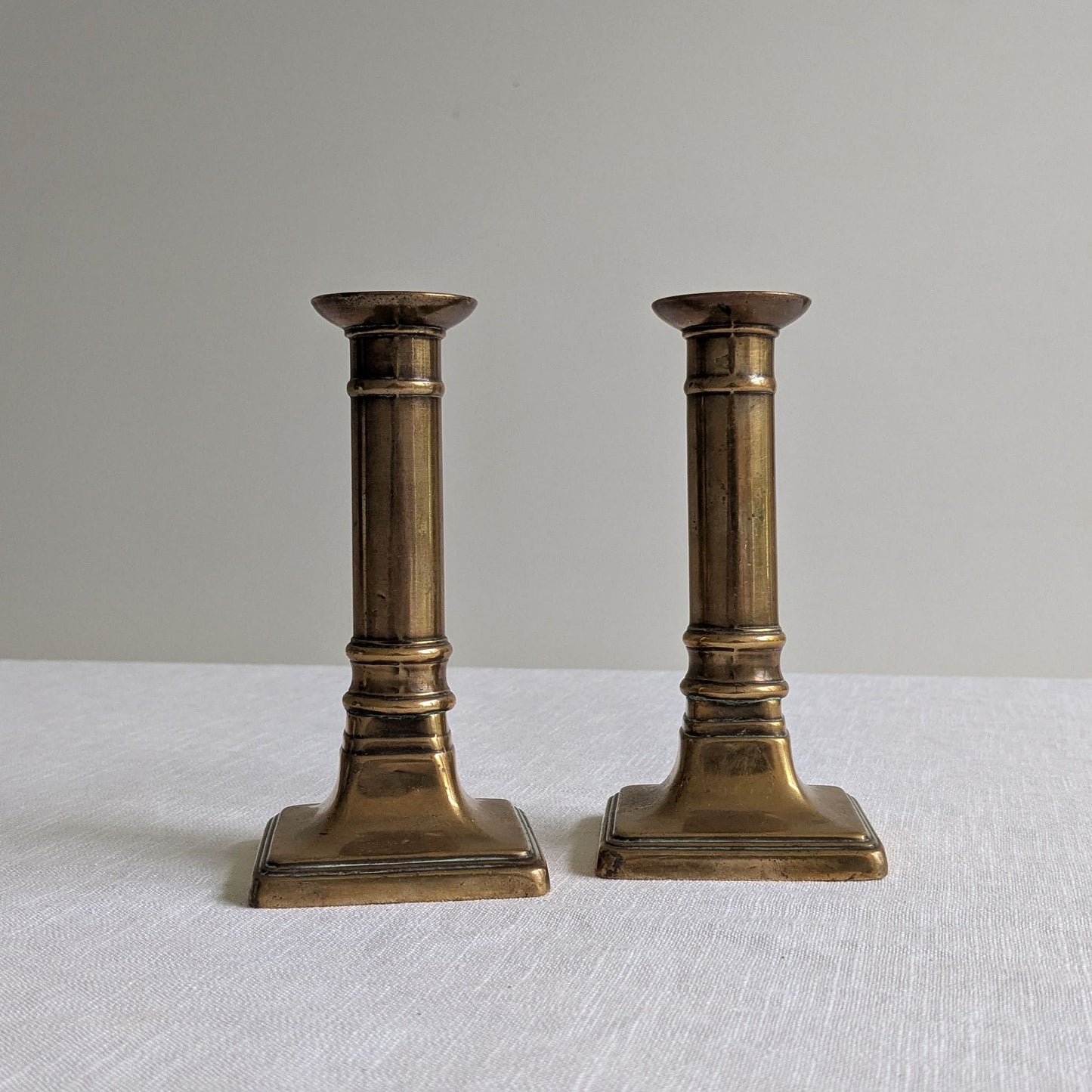 Georgian Short Brass Candlesticks