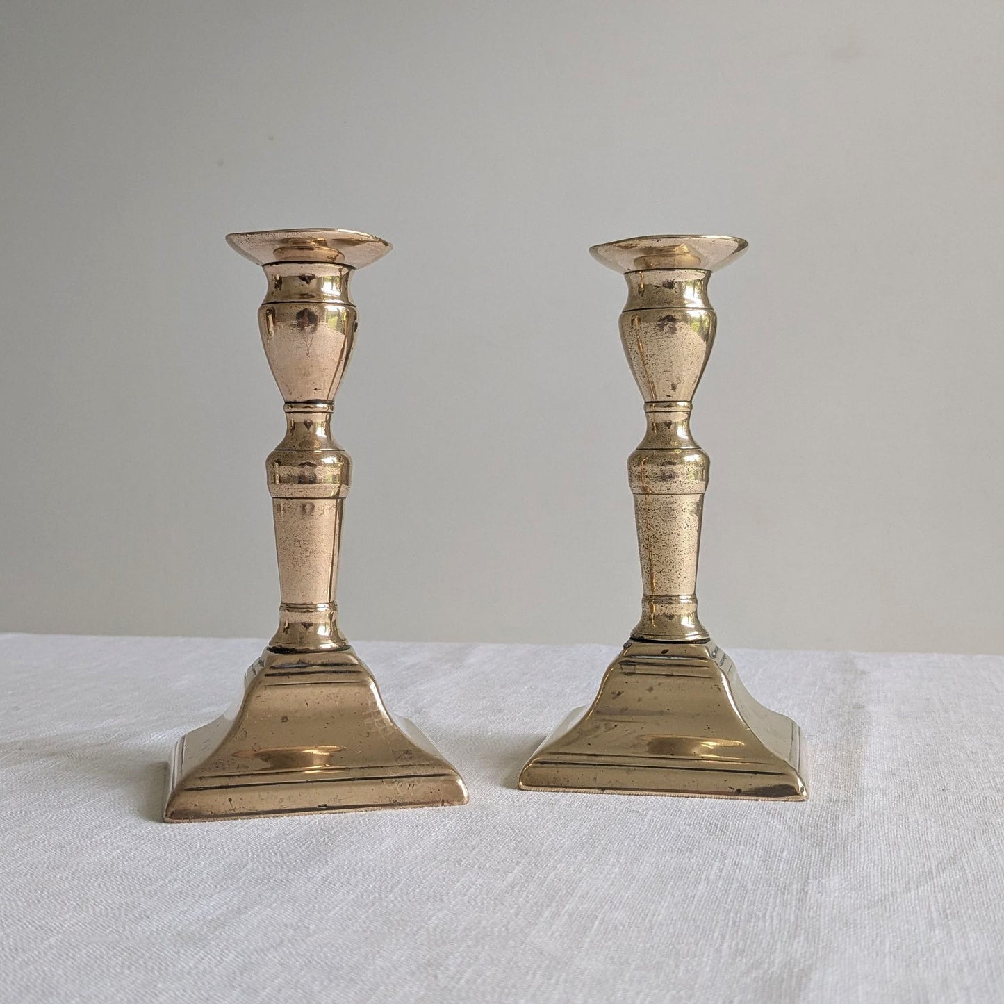 Antique Square Brass Candlesticks