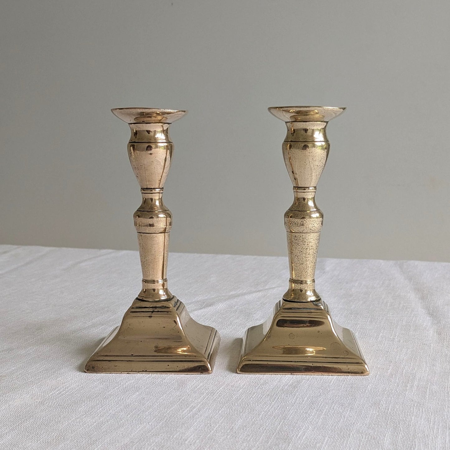 Antique Square Brass Candlesticks