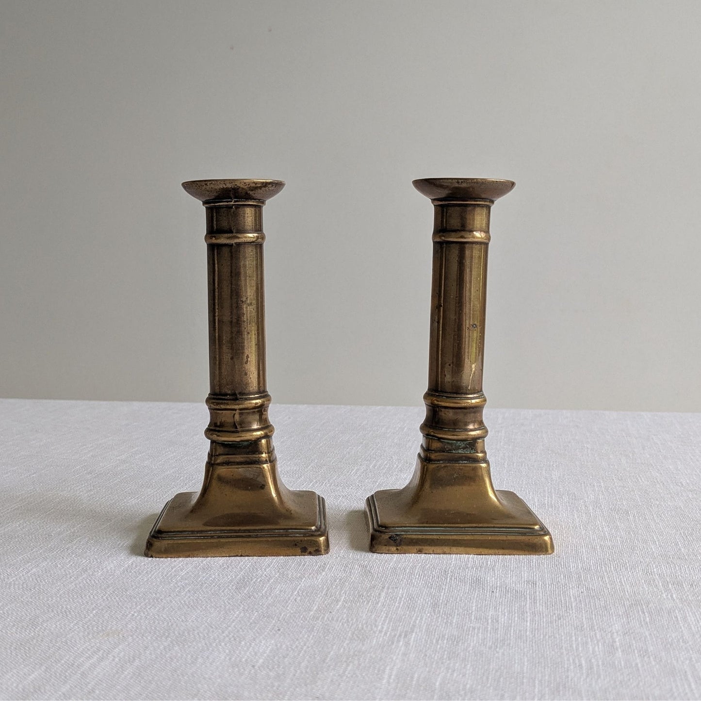 Georgian Short Brass Candlesticks