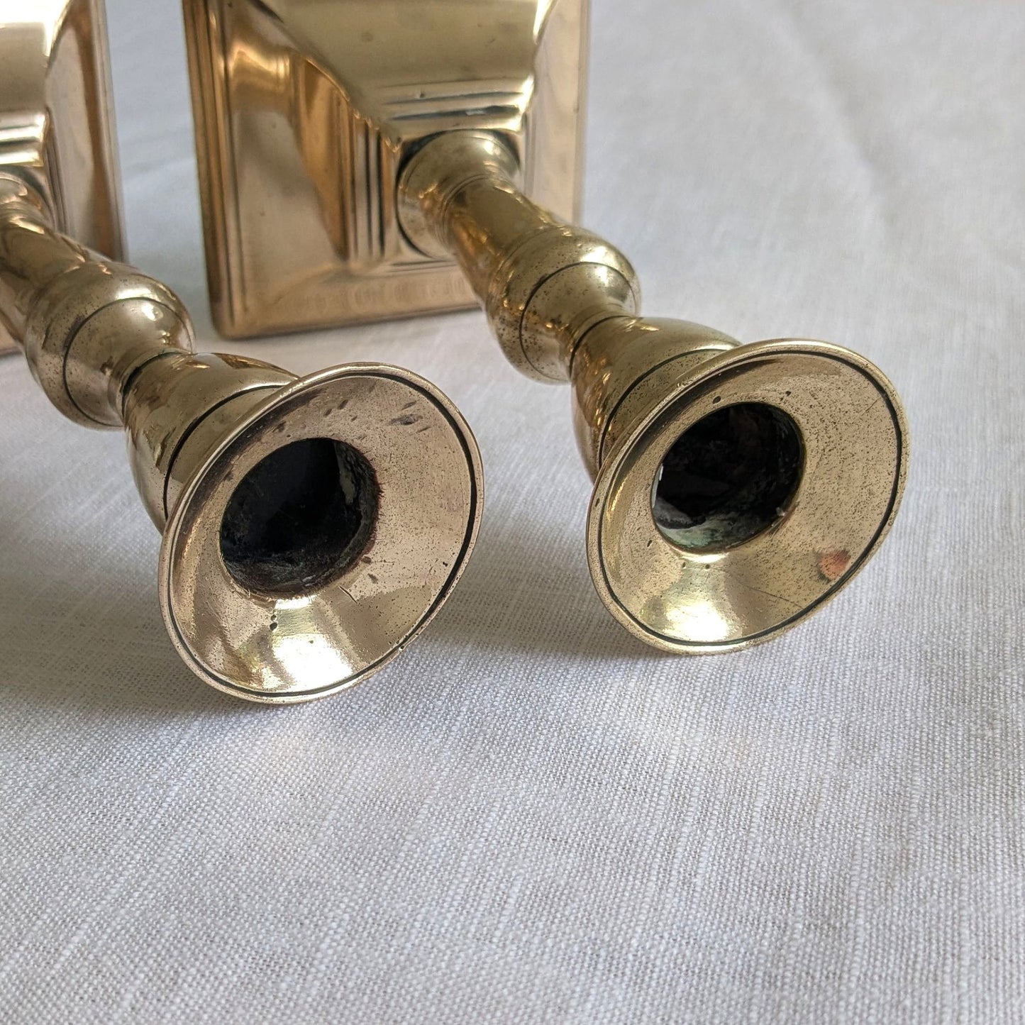 Antique Square Brass Candlesticks