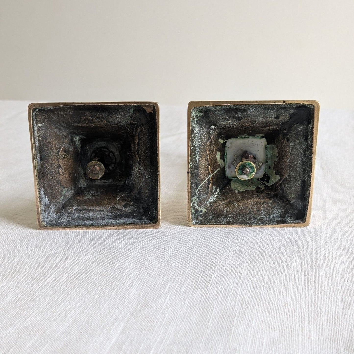 Antique Square Brass Candlesticks