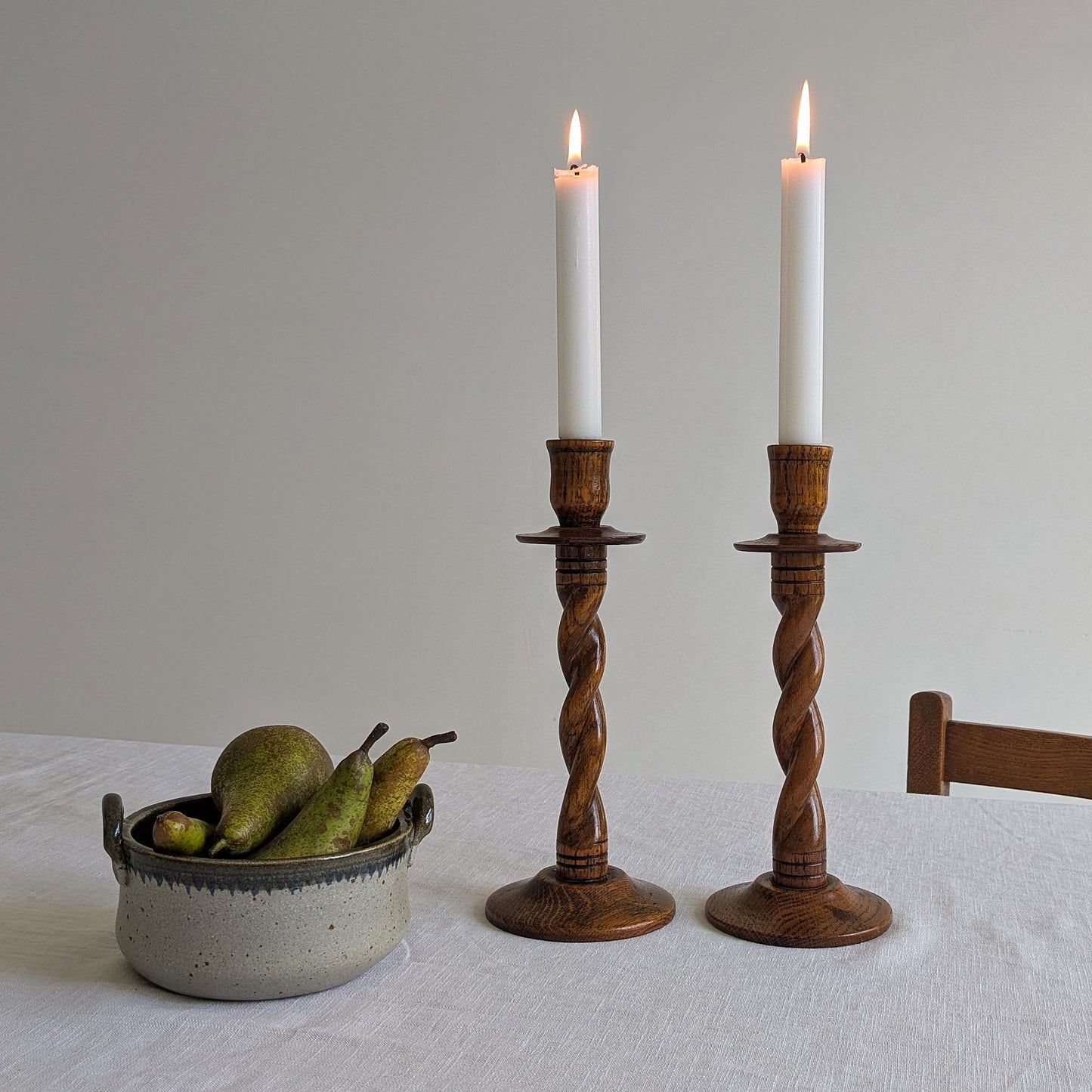 Antique oak candlesticks