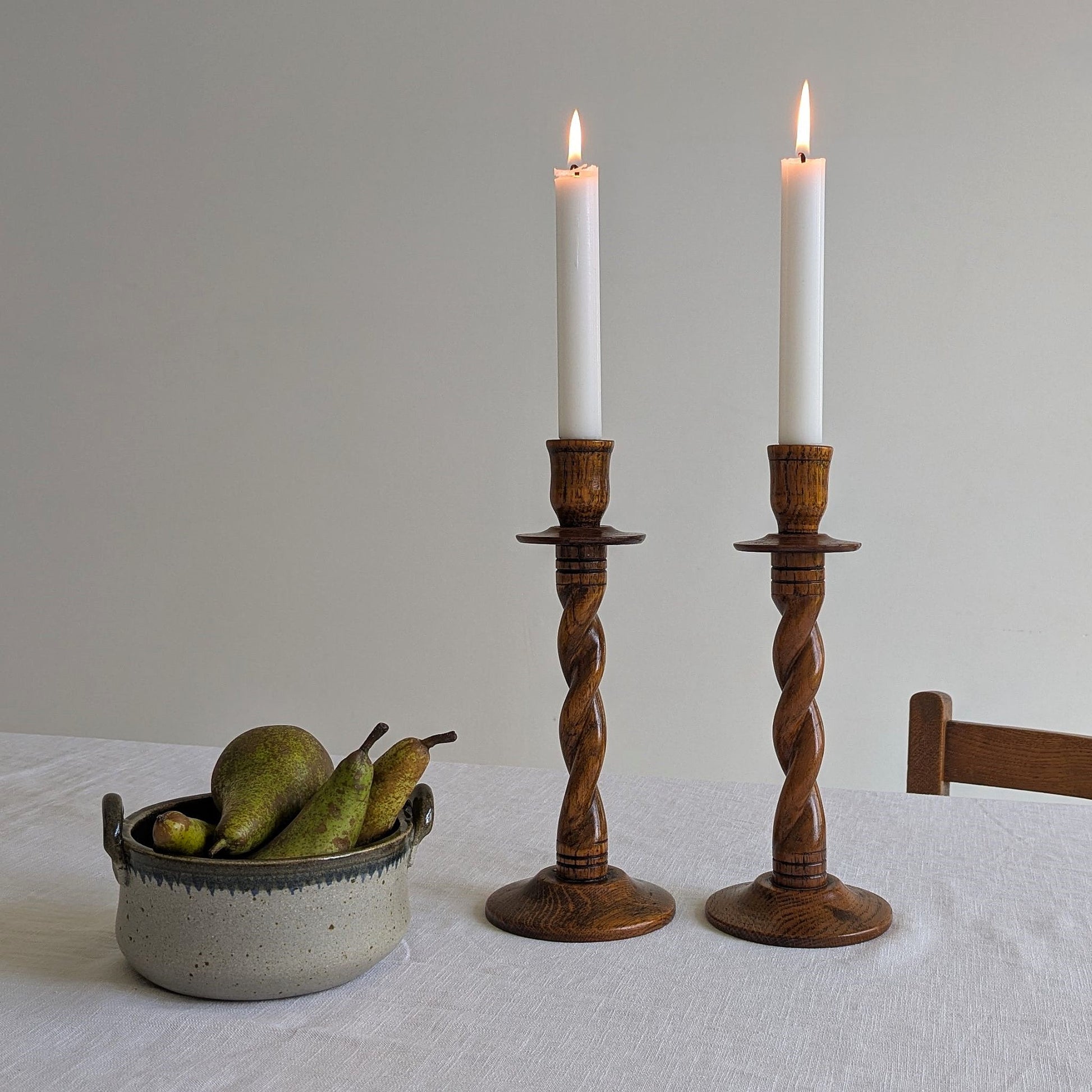 Antique oak candlesticks