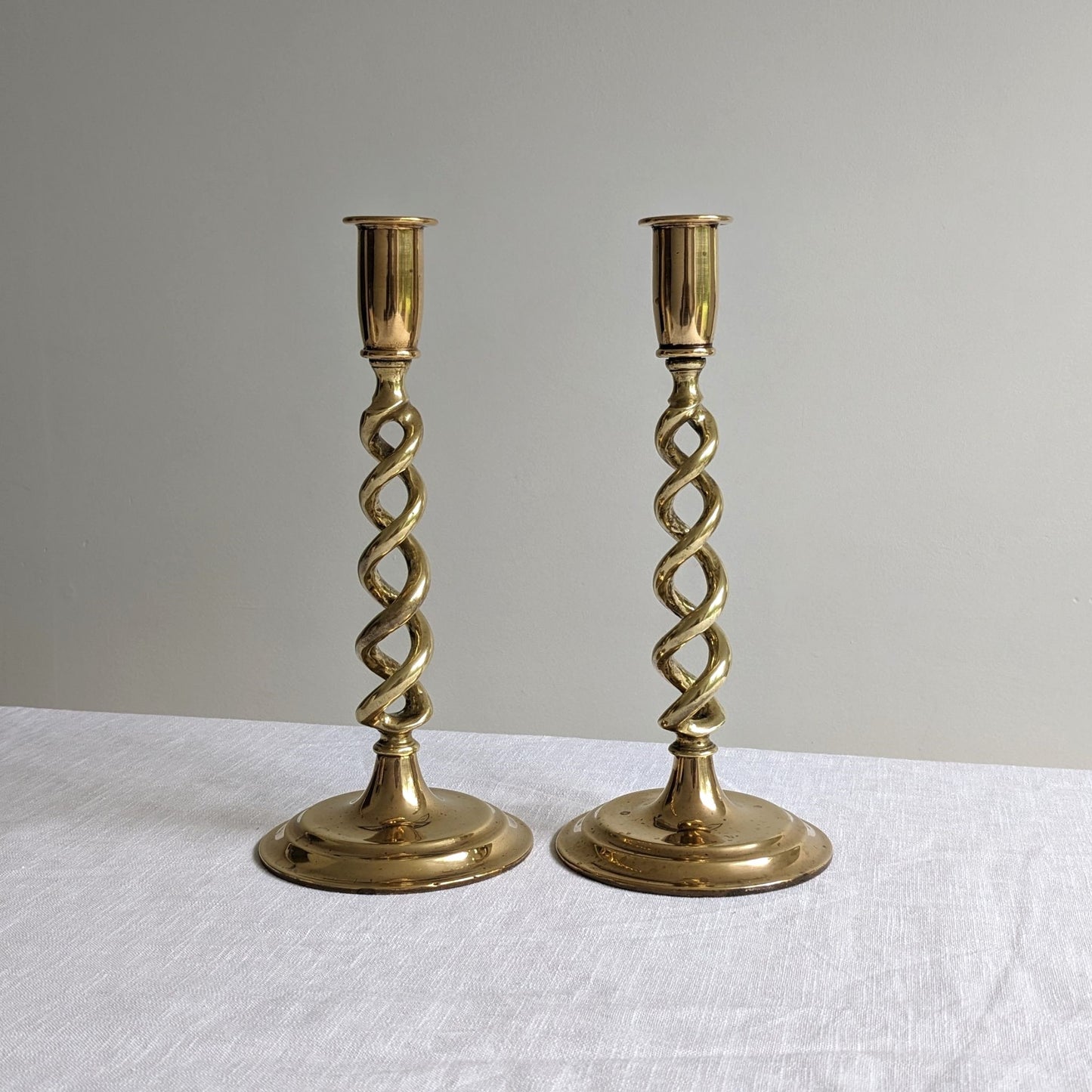 Tall Brass Twist Candlesticks