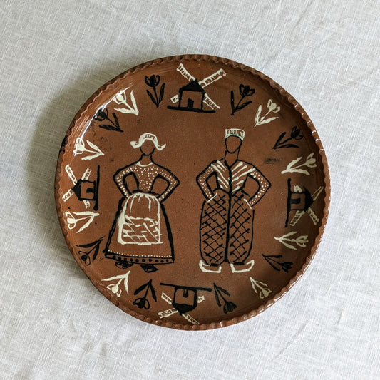 Dutch Redware Folk Art Plate