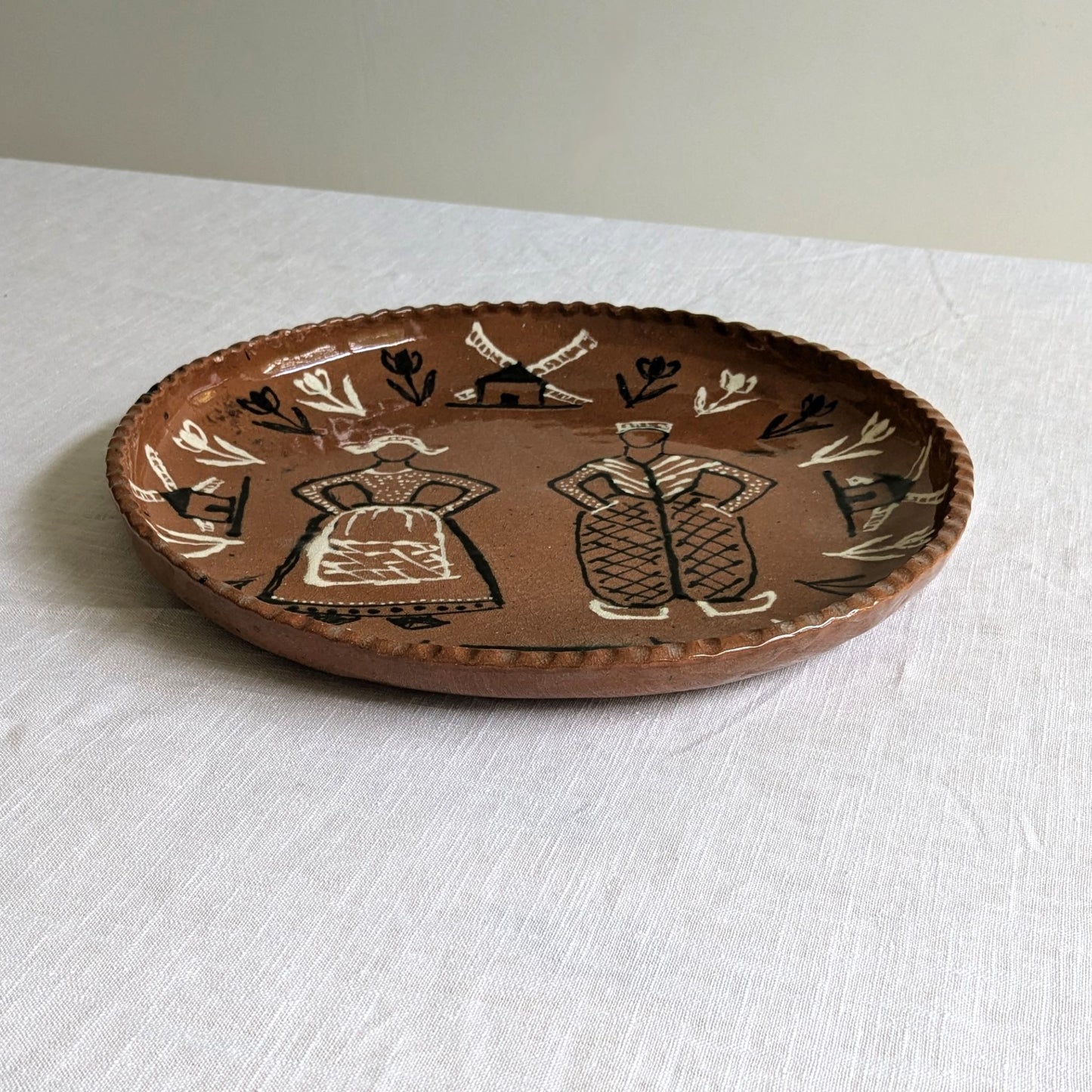 Dutch Redware Folk Art Plate