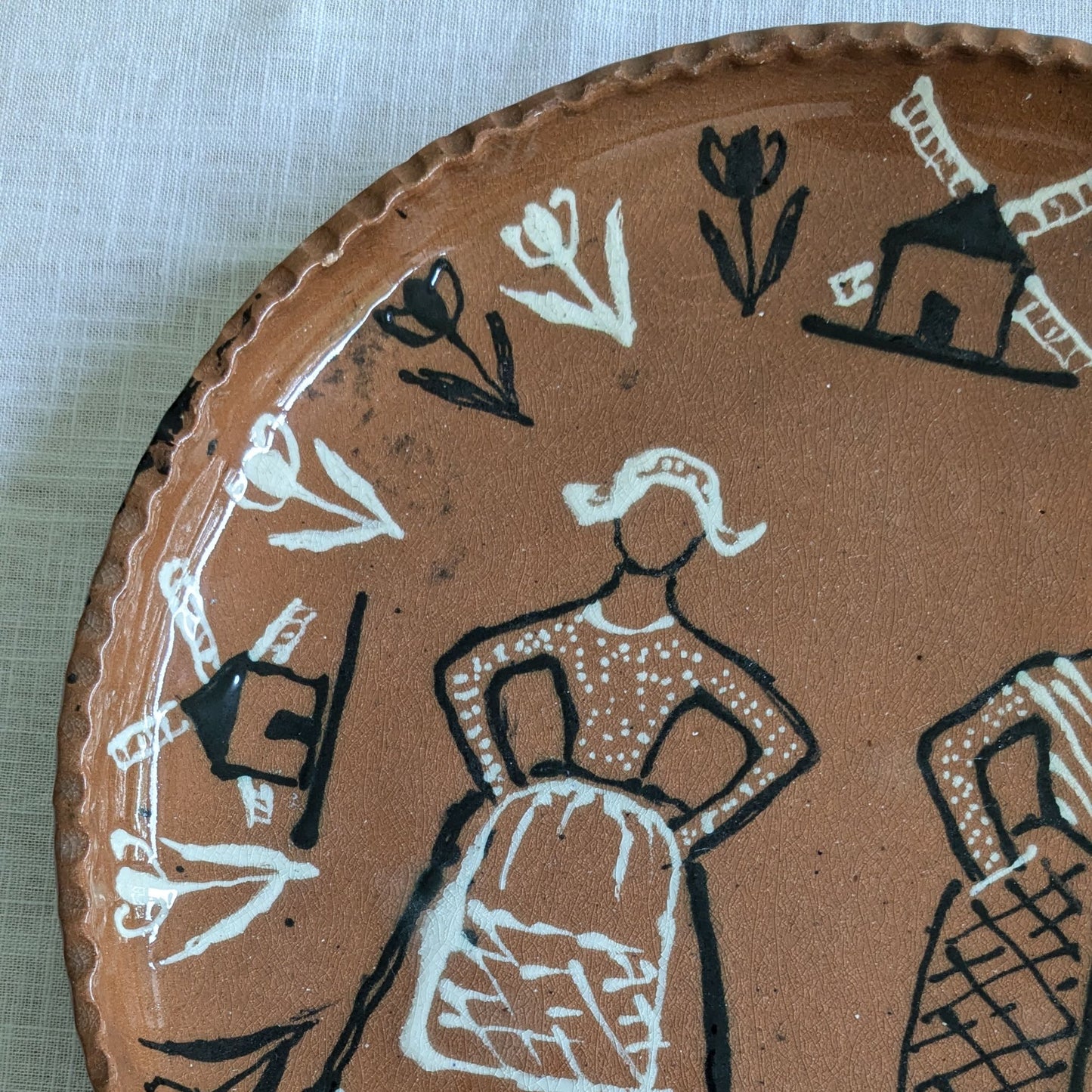 Dutch Redware Folk Art Plate