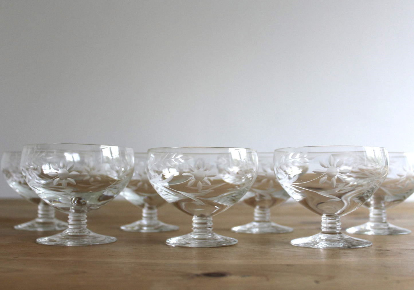 Etched Coupe Glasses (Set of 7)