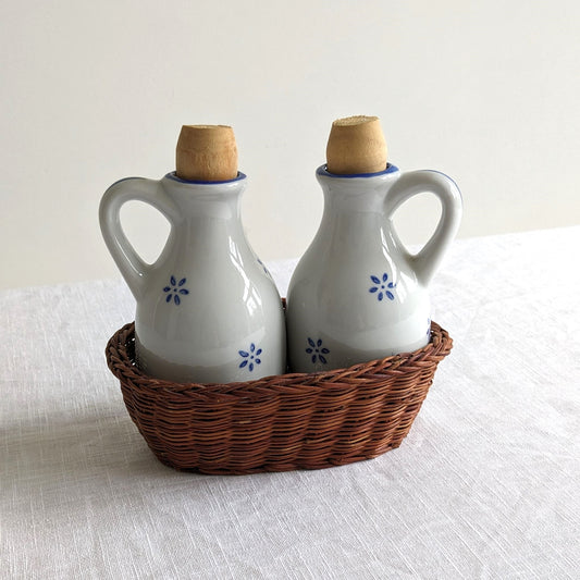 Oil Jars in Wicker Holder