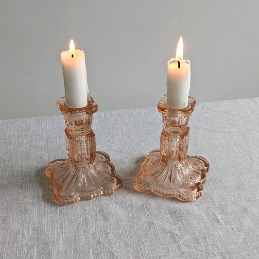 Pink Glass Candlesticks