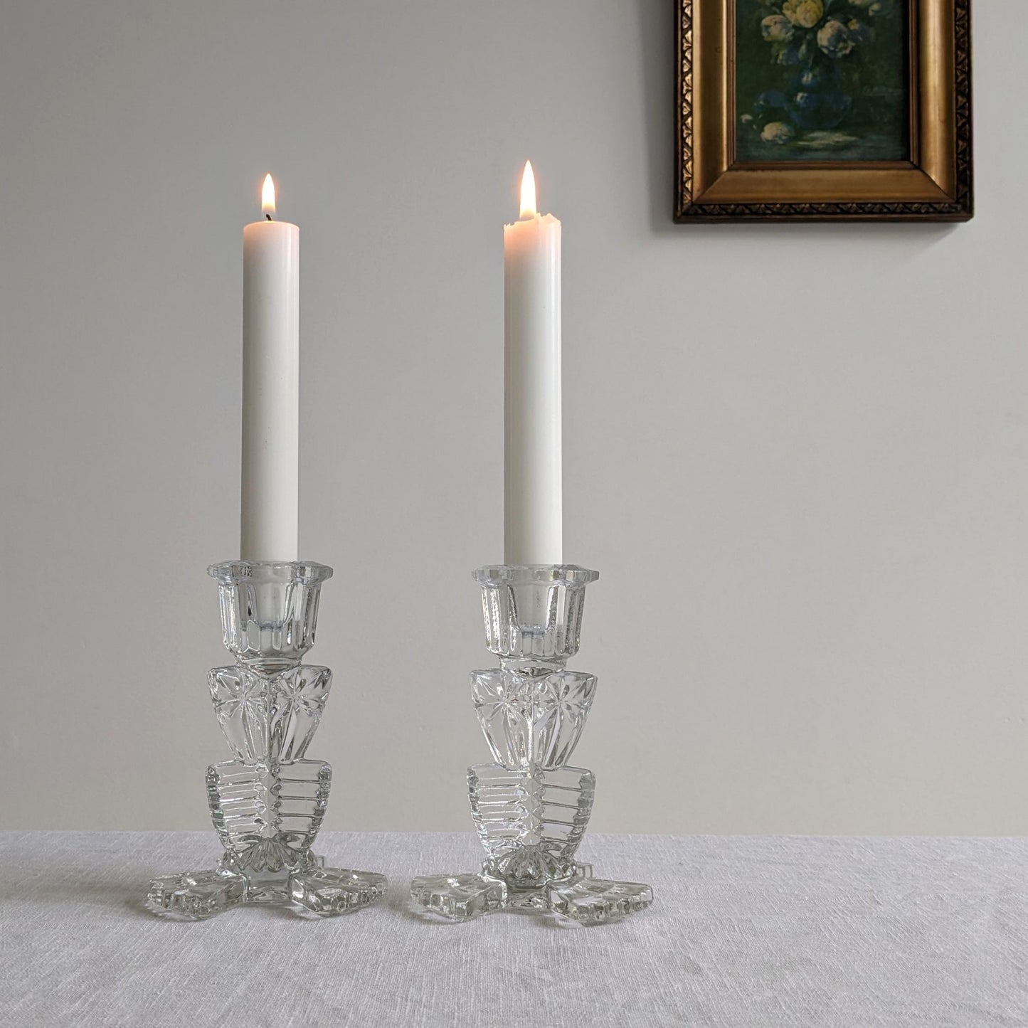 Deco Clear Glass Candlesticks