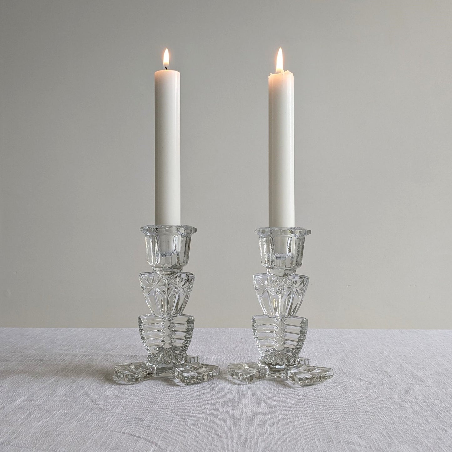 Deco Clear Glass Candlesticks