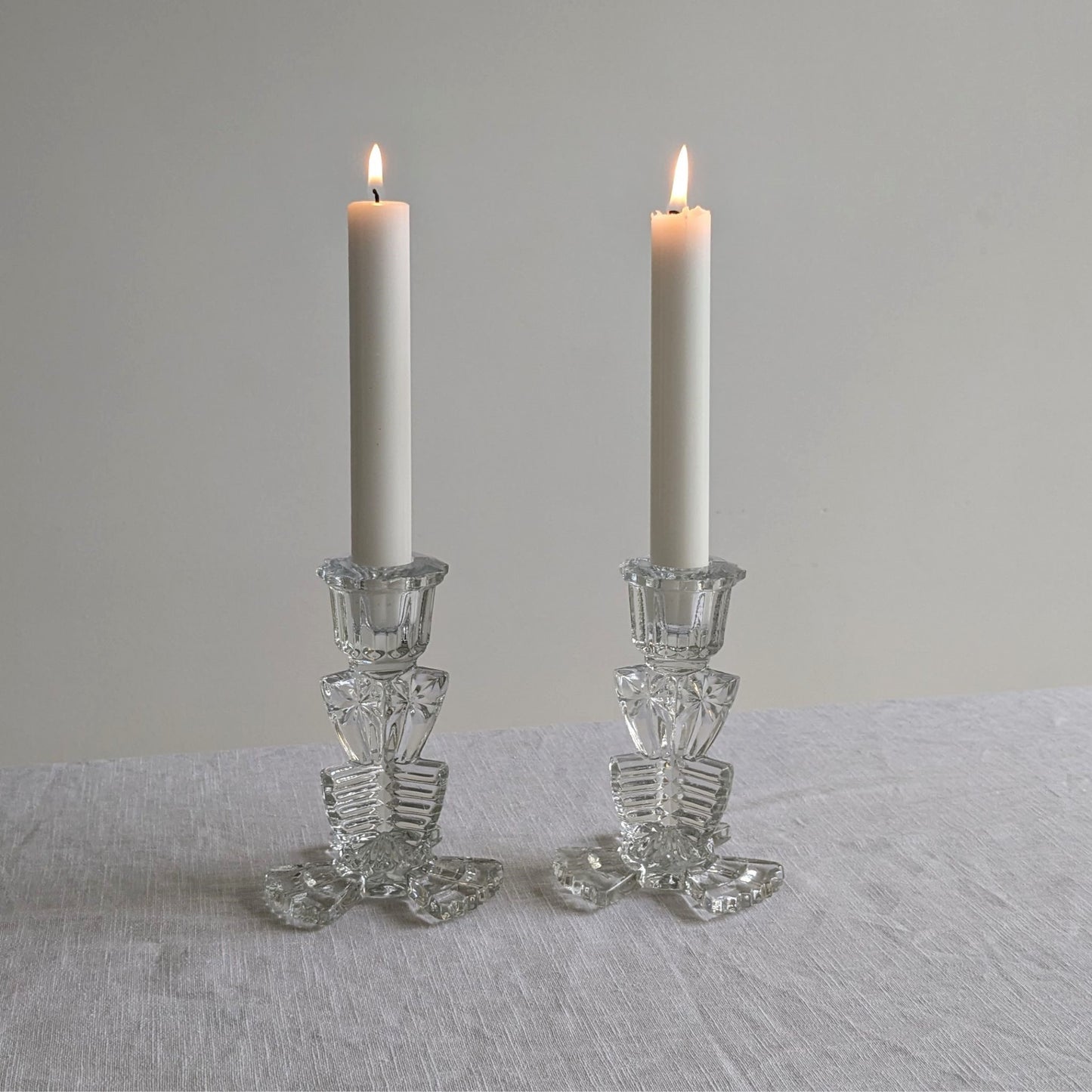 Deco Clear Glass Candlesticks