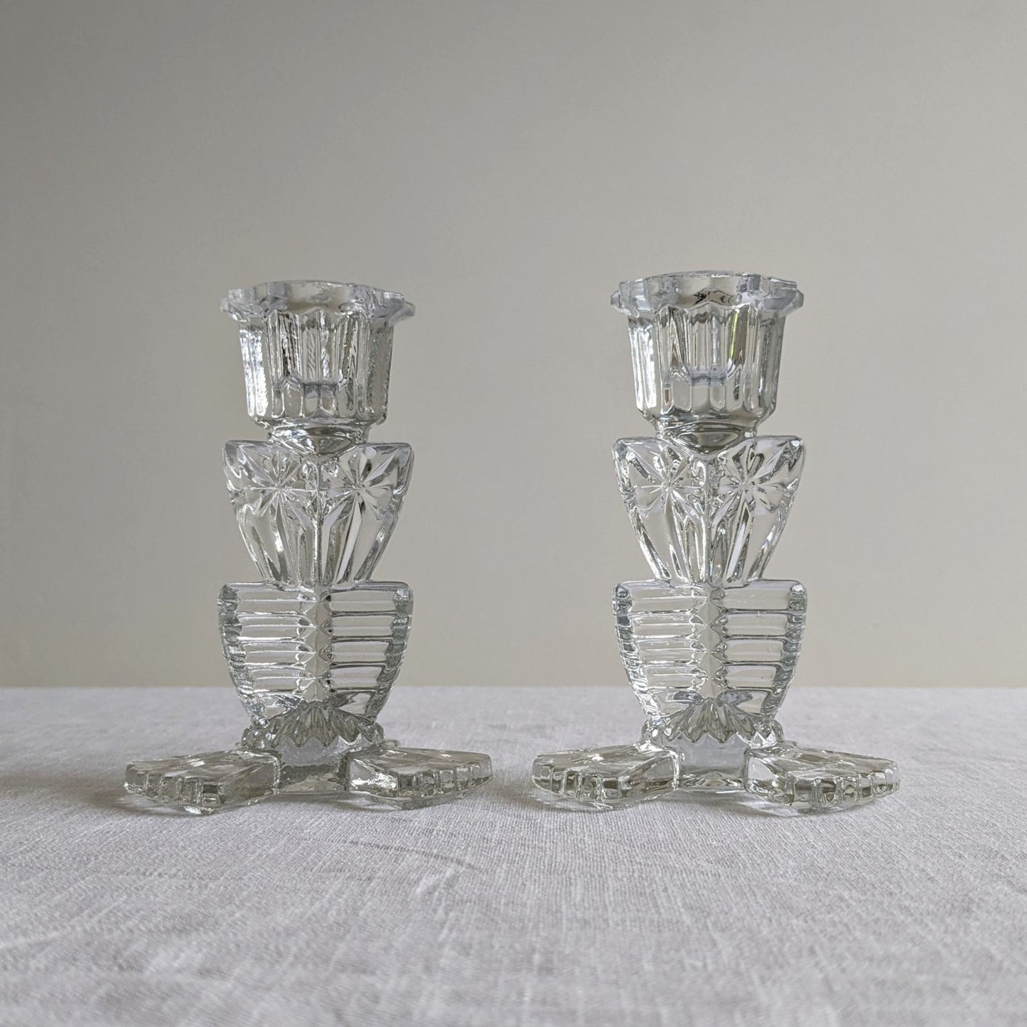 Deco Clear Glass Candlesticks