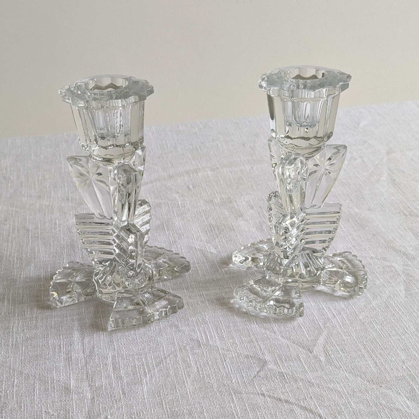 Deco Clear Glass Candlesticks